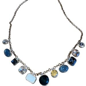 Loft Mixed Color Gemstone Statement Necklace Gold Tone Adjustable Chain